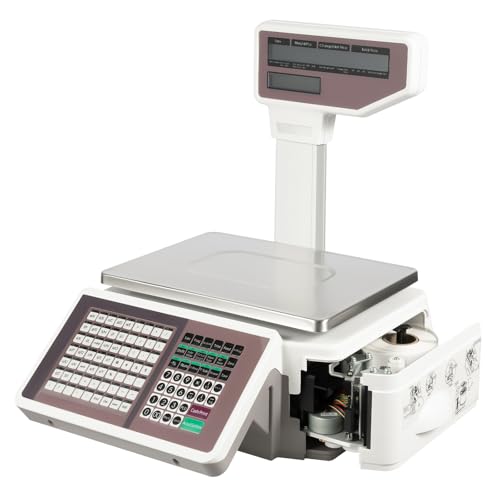 Label Printing Scale, 66lbs Commercial Electronic Computing Scale Digital Business cial Food Scale Price Calculator with Dual TD Thermal Label Printer & Barcode Stickers for Retail Outlet Store