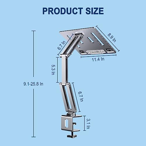 Book Stand for Reading with Clamp, Hands Free Book Holder Stand, Angle Adjustable, Ergonomic Design, Portable, Foldable, Elastic Book Holder, for Projector, Online Learning, Home Offi(Color:Silver-02)