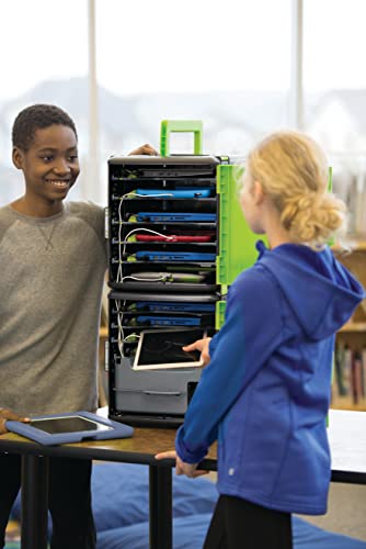 Copernicus Premium Tech Tub2 10-Device Lockable Classroom Charging Station Box with 10 Port USB A for iPads, Chromebooks, or Tablets, Green/Black
