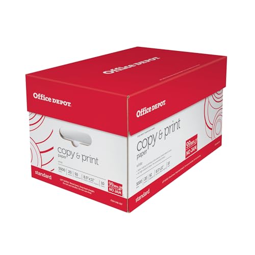 Office Depot White Copy Paper, 8 1/2in. x 11in., 20 Lb., 84 Brightness, Case Of 10 Reams
