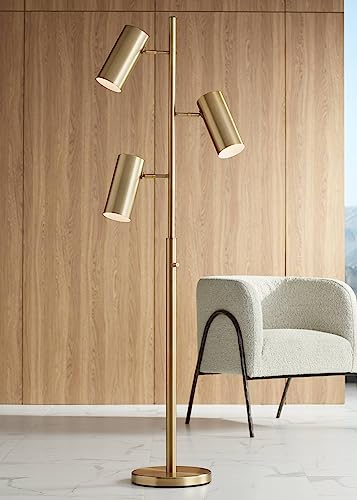 Canasta Trac 66" Tall Satin Brass Modern Tree Floor Lamp