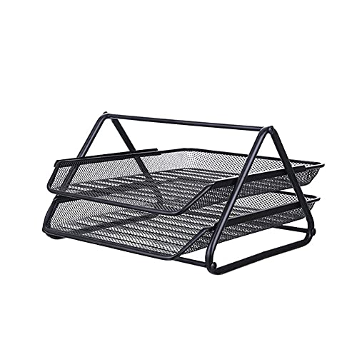 AFPSDLFJDLS Metal Mesh 2 Tier Document Letter Tray Desk Organizer File Holder Magazine Notebook Organizer Office Supplies