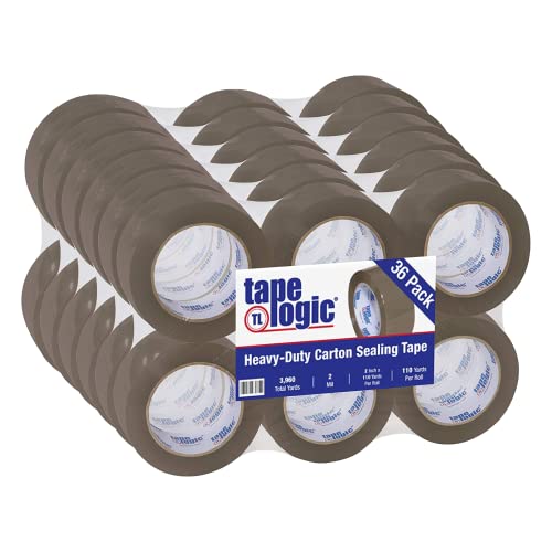 TAPE LOGIC 2" x 110 yds Acrylic Packing Tape 2.0 Mil, Tan (36-Pack) Heavy Duty Packing Tape Rolls for Sealing Boxes at Home, Warehouse, & Office, Supplies for Packaging, Shipping, Moving