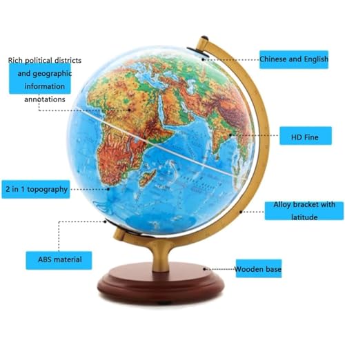 JDXQBLD Detailed Dia 10-inch/25CM Globe, Colorful Easy-Read High Clear Map Geographic World Globe, Chinese and English Bilingual Earth Globe New