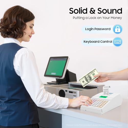 40 Keys Electronic Cash Register, Electronic POS Syetem with Drawer and Thermal Printer, Cash Management System with LED Display for Small Businesses, Retailers, Catering, Supermarket Retail