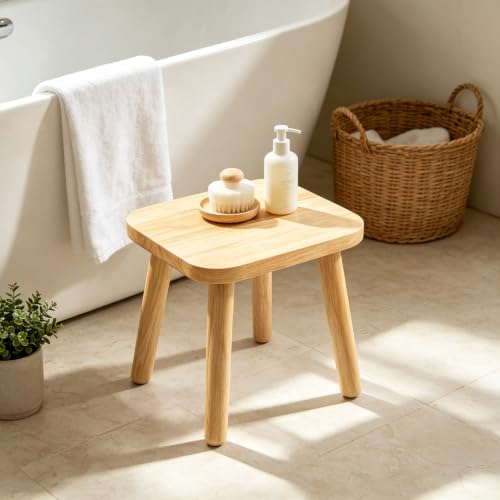 11In Wooden Step Stools for Adults,Solid Rubber Wood Non-Slip Step