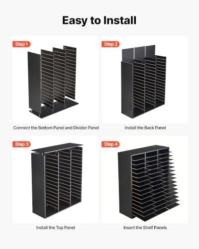 VEVOR Wood Literature Organizer 48 Compartments Office Mailboxes Black | Countertop Literature Sorter for Files Documents Papers, with Adjustable Shelves, for Office, Home, Classroom Organization