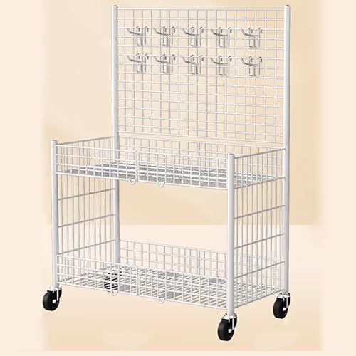 MLYAYE Wire Grid Wall Display Rack for Vendors White Black, Portable Folding Pushcart Shelves on Wheels for Art/Craft Show/Farmers Market/Booth, Retail Booth Stall Kiosk(White,L 39 2/5inch)
