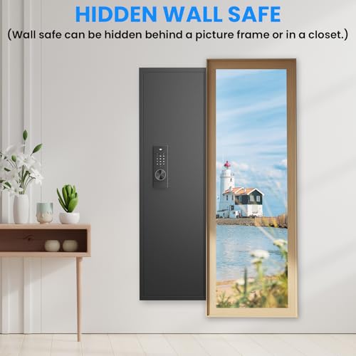 KEIKI 53" In Wall Gun Safe Rifles Adjustable Shelves, Digital Touch Panel Steel Cabinet w/Retractable Handle, Dual Alarm Quick Access Long Gun Defense Secure Storage for Firearm Valuables, Black