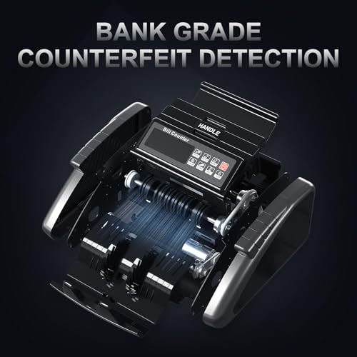 LOLARAN AL1000 Money Counter Machine with Value Counting for USD & EUR, UV/MG/IR/DD/DBL/HLF/CHN Counterfeit Detection, LCD Display, Count/ADD/Batch/AUTO/Manual Modes, 1,300 Notes/Min