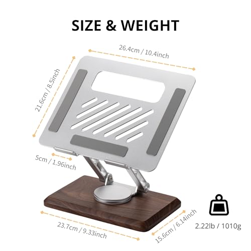 muso wood Laptop Stand for Desk, Laptop Riser with 360 Rotating Walnut Base, Adjustable Laptop Stand, Ergonomic Wooden Laptop Ventilated Stand for 10 to 17.3 Inches Notebook PC Computer