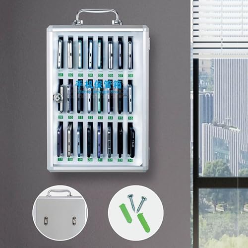 Aluminum Alloy Cell Phone Locker Box, Large Capacity Cell Phone Jail for Classroom Exam ，cell Phone Storage Cabinet Pocket Chart with Handle and Security Lock，employees Phone Safe ，for Office Gyms