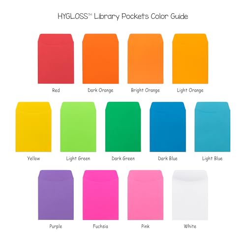 Hygloss 300 Pcs Library Card Pockets 3.5x5 Inch - Self-Adhesive Pocket Envelopes - 10 Assorted Colors Classroom Envelope Pockets - Ideal for Organizing - Colorful Small Library Book Pocket
