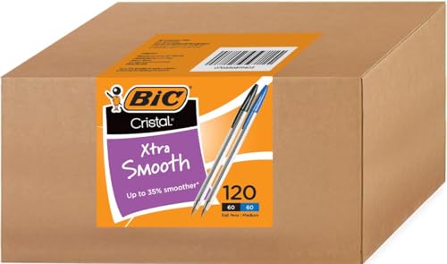 BIC Cristal Xtra Smooth Ballpoint Pen, 1mm Medium Point, 120 Count