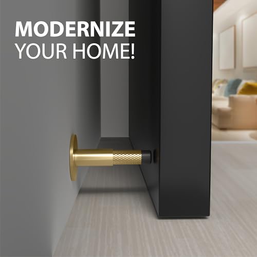 Mega Handles Knurled Baseboard Door Stop Satin Brass (3-Pack) - Wall Mount