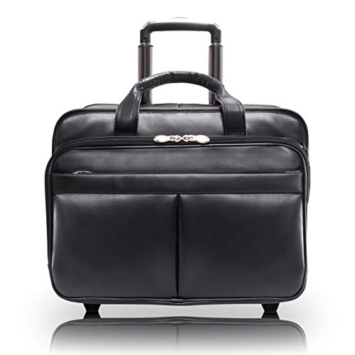 McKlein, L Series, Bowery, Top Grain Cowhide Leather, 15" Leather Wheeled Laptop Briefcase, Black (87855)