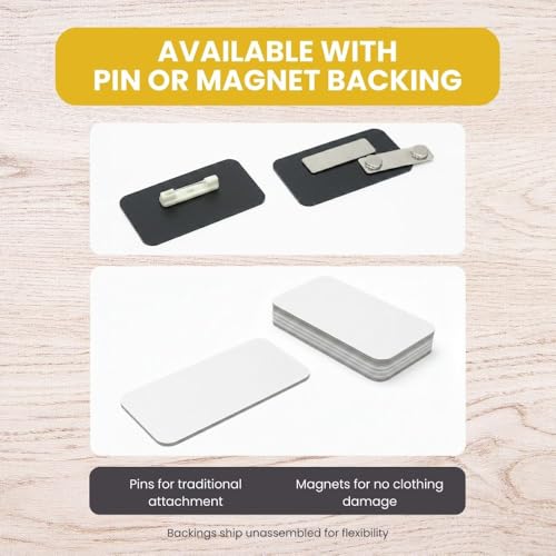 Name Tag/Badge Blanks - 50 Pack - 1-1/2" X 3" (White) Round Corners, Magnetic Backing