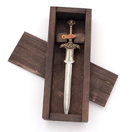 All-Metal Atlantean Sword Letter Opener – Miniature Conan the Barbarian Replica by Marto of Spain with Wooden Box, Bronze Handle & Etched Blade