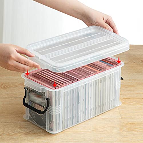 AEYSD-456 Vinyl Record Storage Plastic Storage, Modular Stackable Storage Bins with Black Latching Handles, 6.29x6.65x13.38in，White Record Crate