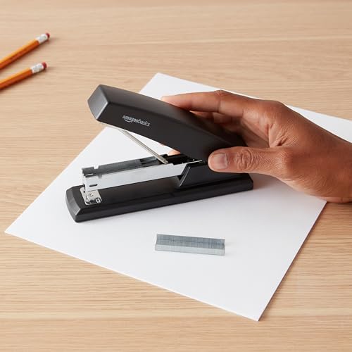 Amazon Basics Office Desk Stapler, 25-Sheet Capacity, Non-Slip with 1000 Staples, Black, 12-Pack