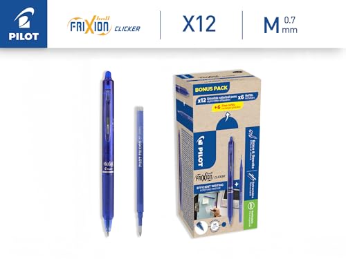 Pilot Pack of 12 Frixion Clicker Rollerball Pens 12 Refills 6 Free Blue