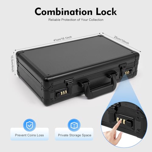 Aluminum Slab Holder with Handle Coin Holder Display Case Compartments,Coin Case for 50 Coin Slabs,Coin Collection Supplies