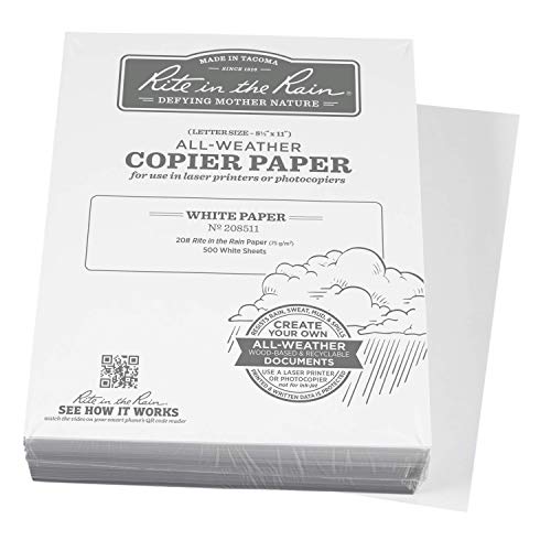 Rite in the Rain Weatherproof Bulk Copier Paper, 8.5" x 11", 20# White, 500 Sheet Pack (No. 208511X)