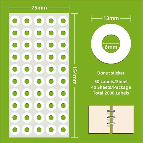 Hole Reinforcement Stickers Self-Adhesive White Hole Reinforcement Stickers,1/4In Diameter Hole Punch Reinforcement Labels for School, Family, 5000Pcs
