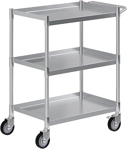 15" x 24" 3 Shelf Tubular Utility Cart on Wheels, NSF