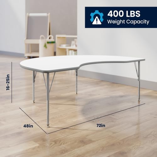 Flash Furniture 72" x 48" Kidney Activity Table, White, Short Legs