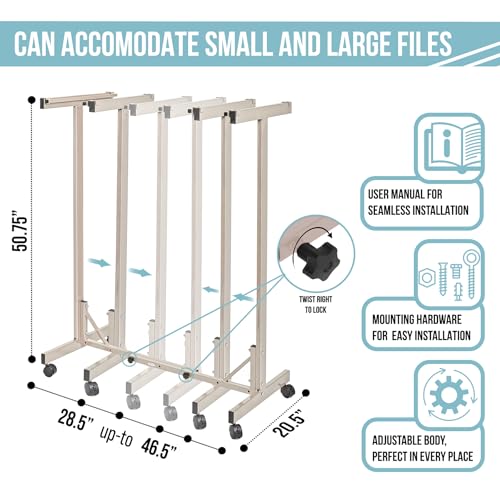 Adir Mobile Blueprint Storage Rack - Adjustable Mobile Blueprint Holder, Vertical Architect Drawing Rack with Wheels, Poster Display, Construction Plans Holder (Without Blueprint Clamps)