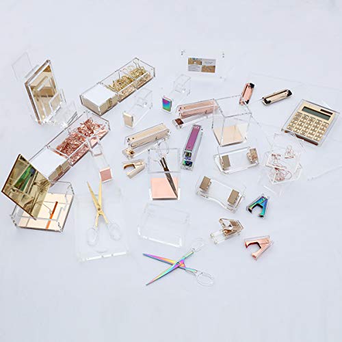 Rose Gold Notes Holder with Cube Memo Pad 320 Sheets, Acrylic 3 in 1 Drawer Organizer by DS DRAYMOND STORY - Desktop Stationery Series (Thank You Gifts for Boss)