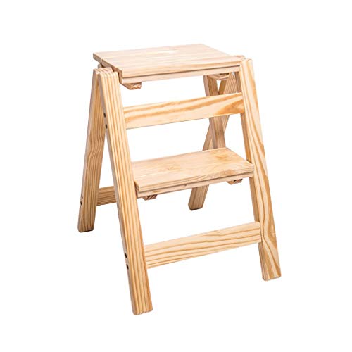 LWJQRSP Kitchen Step Stools Step Stools Folding Step Stool for Adult, 2 Stepladders for 378lbs, Wooden Step Stools for Home/Office, Wide Pedal