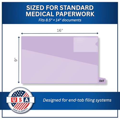 Doctor Stuff - Small Bottom Tab Vinyl Outguides, Diagonal Cut Front Pocket, Top Charge Out Slip Pocket, Plastic File Folder, Legal Size 9" x 16", Lavender, 100/Box