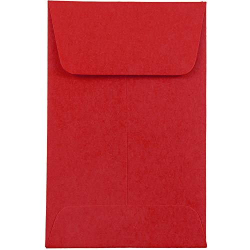JAM PAPER #1 Coin Business Colored Envelopes - 2 1/4 x 3 1/2 - Red Recycled - Bulk 1000/Carton