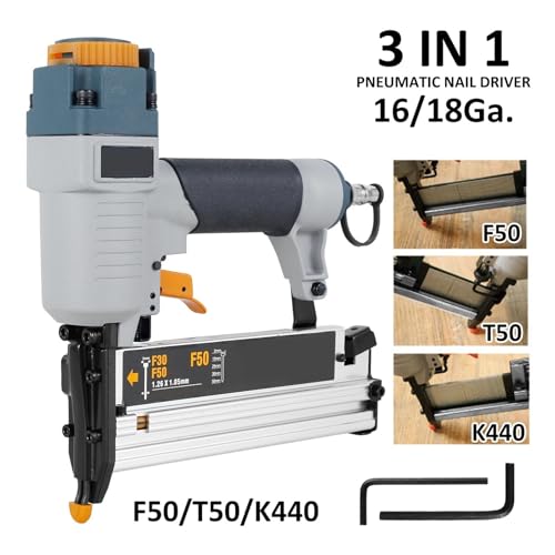 Oil-Free Pneumatic Staple Gun Pneumatic Nail Gun Woodworking Pneumatic Nail Tool T50 F50 440K 16Ga/18Ga Pneumatic Nail Gun