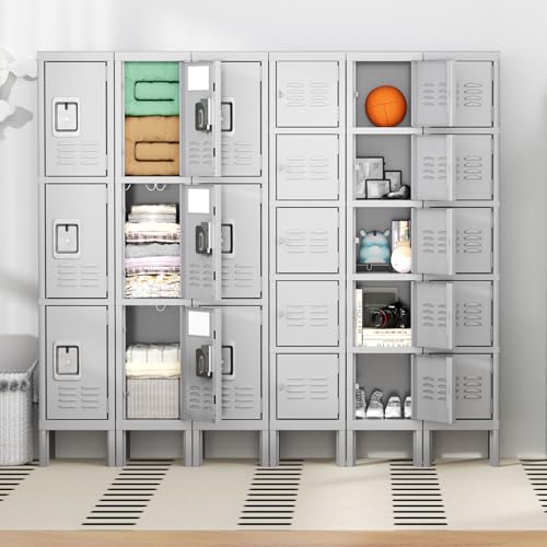 Greenvelly Metal 5-Tier Lockers for Employees Steel Lockers for Gym, Metal Storage Locker with Louvers, 5 Door Locker for Office,Home,School (Grey)