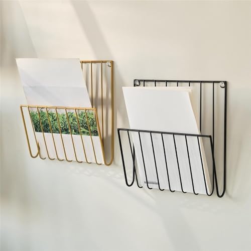 File Rack Magazine Rack Wall Mounted File Holder Iron Mail Organizer Newspaper for Letters Folders Letter Trays(Gold)