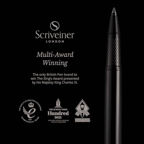 Scriveiner Gun-Metal Rollerball Pen - Stunning Luxury Pen, Schmidt Ink Refill, Best Roller Ball Gift Set for Men & Women, Professional, Executive Office, Nice Pens