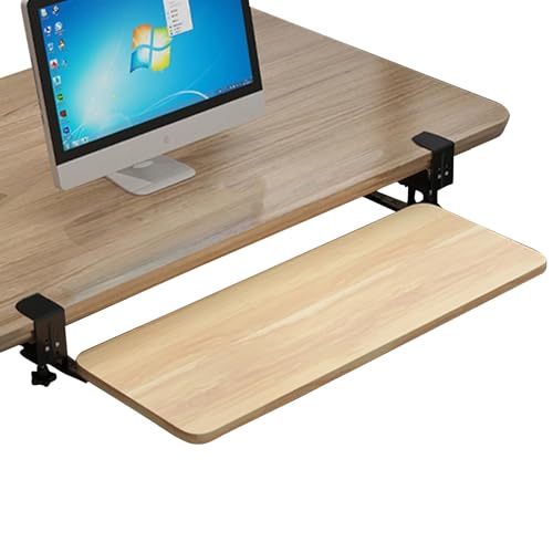Wooden Keyboard Tray 4 Colours 52/65/75X25Cm Under Desk Slide Stands - Height Adjustable Keyboard Drawers Mouses Platforms, Smoothly Pull Out, Ergonomic Desk Extender She,Walnut75*25 Cm (30*10 Inch)
