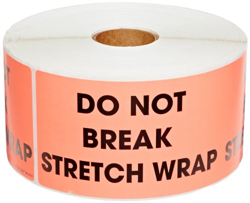 Tape Logic Aviditi Tape Logic 3" x 10","Do Not Break Stretch Wrap" Fluorescent Red Warning Sticker, for Shipping, Handling and Packing (1 Roll of 500 Labels)