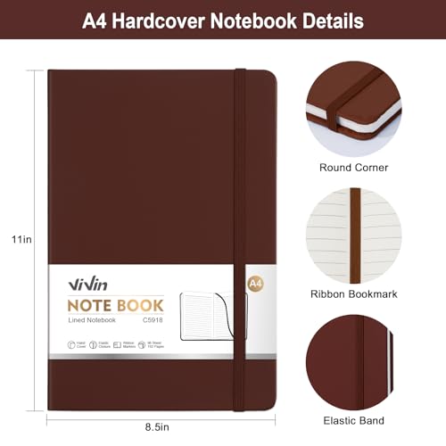 ViVin 3 Pack A4 Hardcover Lined Notebook,8.5x11 192 pg College Ruled