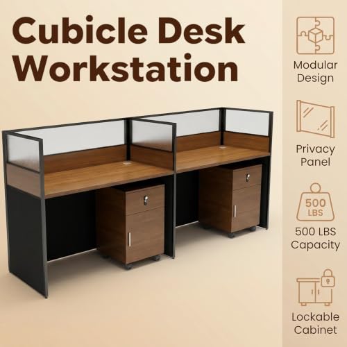 Gguileb Cubicle Desk with Privacy Partitions (1 Person, w/cab.)