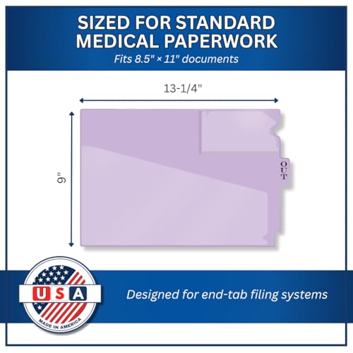 Doctor Stuff - Center Tab Vinyl Out Guides, Diagonal Cut Front Pocket, Top Charge Out Slip Pocket, Plastic File Folder, Letter Size 9" x 13-1/4", Lavender, 100/Box