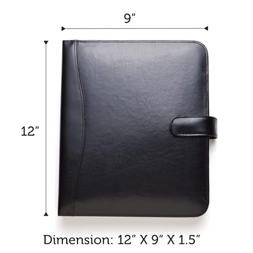 Planner Pad 7 Ring Loose Leaf Executive Size Cover, Fits 8 ½” x 11” Size Planner Pad Pages Only, Bonded Leather, Black