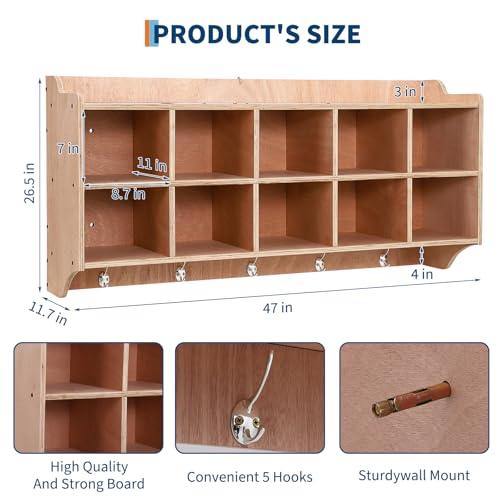 LALFPET Classroom Coat Locker with Cubbies, Double Side Coat Hooks, Anti-tip Anchors, Casters, Hooks and Storage Boxes,for Classrooms & Playrooms