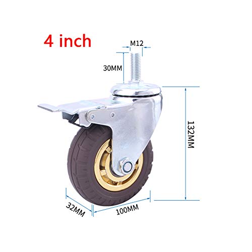 MXXADHPL Industrial Grade 3inch/100mm Rubber Swivel Caster Wheels for Heavy Duty Furniture Transport Hospital Trolleys Set of 4 (480kg Load Capacity)