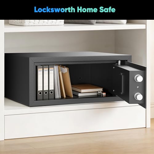Digital Electronic Money Safe, 0.7 Cubic Feet Safe for Home, Steel Safe Box with Shelf & Keypad & Keys for Documents Valuables, Personal Safe for Office and Hotel, 16.9''W x 14.6”D x 7"H