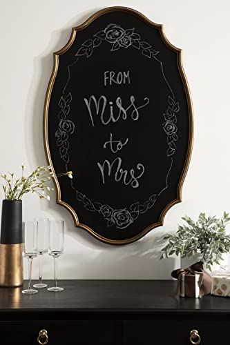 Kate and Laurel Leanna Decorative Scalloped Metal Chalkboard; 24 x 36; Gold; Framed Rounded Oval Vintage Chalkboard for Unique Display; Organization; and Decor