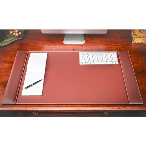 Dacasso 34” x 20” Rustic Brown Luxury Leather Desk Pad with Side Rails - Executive Desk Surface Protector - Blotter for Writing